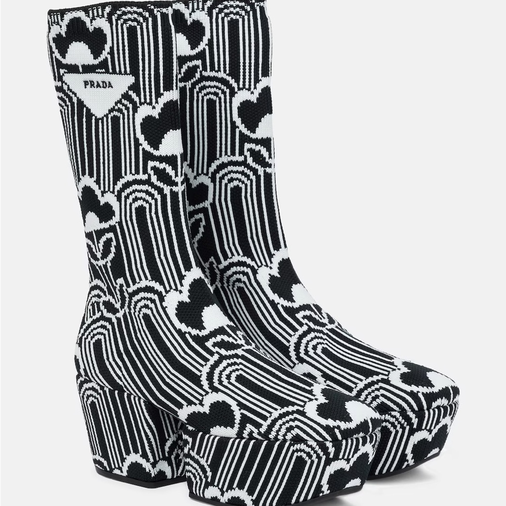 Prada Jacquard Ankle Platform Boots